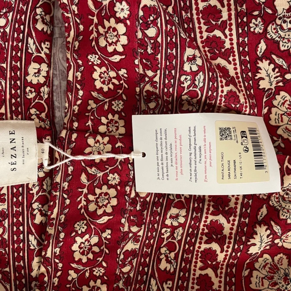 Sezane Red and Cream Cropped Pants - Picture 3 of 3